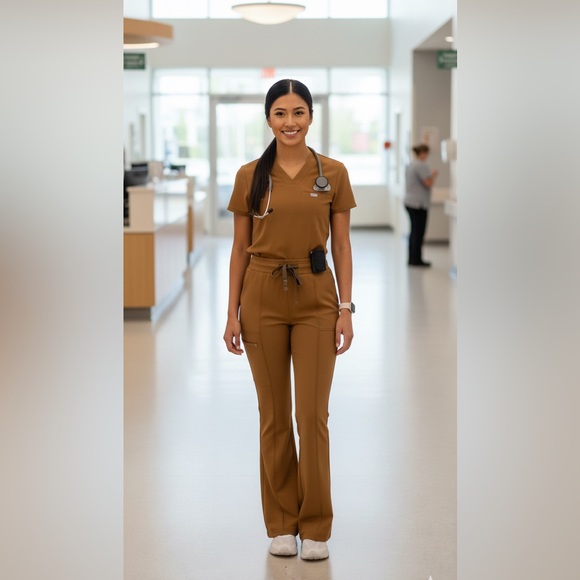 Figs Pants - Figs Women's Tan Short Sleeve Scrub Top